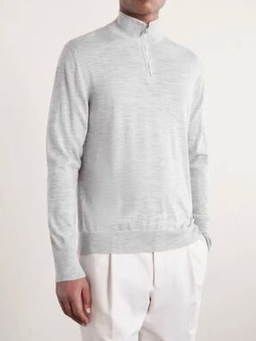 Eleventy Light Gray Zip-Neck Knit Sweater